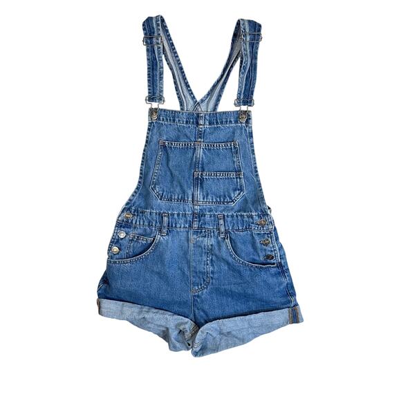 Free People Ziggy Shortall Overalls Denim Shorts Boho Indie Y2K XS - Picture 1 of 7
